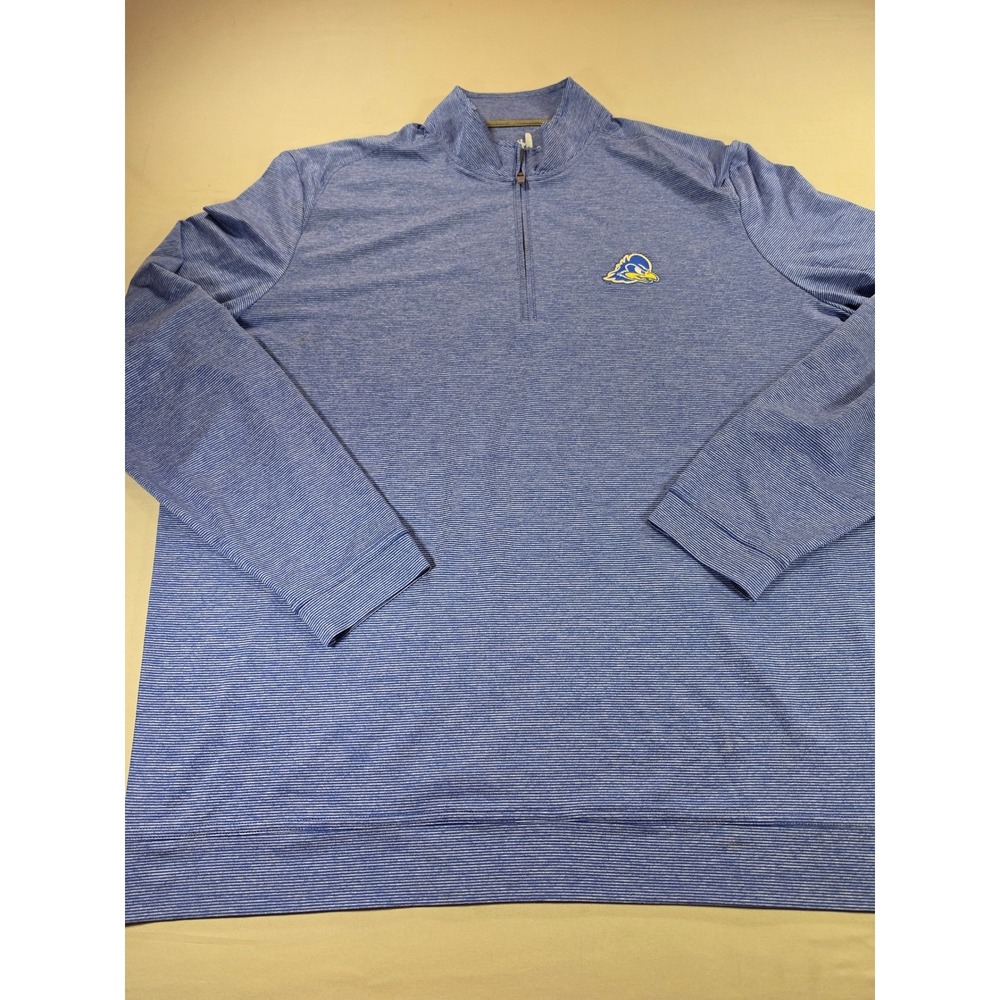Johnnie-O Mens XXL Blue Stripe Univ of Delaware Blue Hens Quarter Zip Pullover